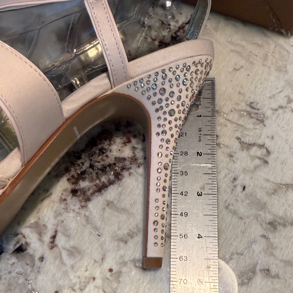 Audrey Brooke Women's Blush Heeled Sandals w/ Rhinestones - Picture 6 of 12